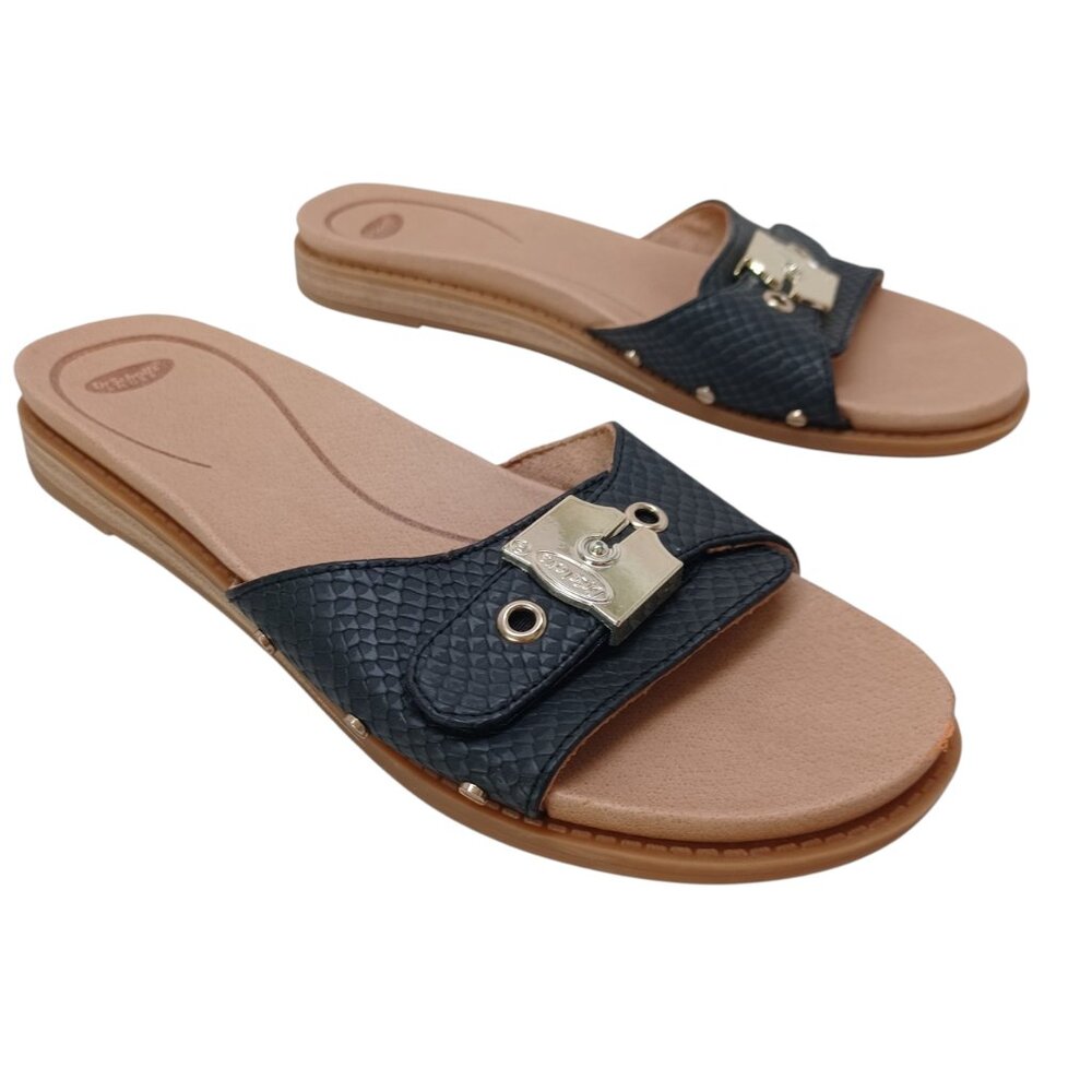 Dr.‎ Scholl's Sandals Originalist Slide Black Snake Casual Slip-On Womens 7.5